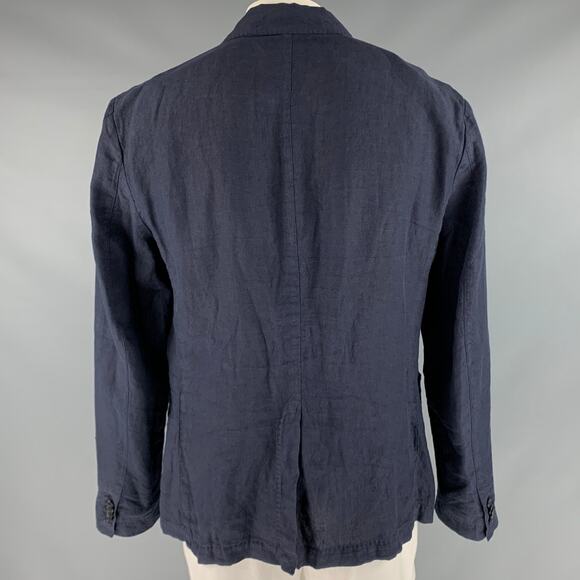 120% LINO Size 46 Navy Linen Notch Lapel Sport Coat - Picture 3 of 10